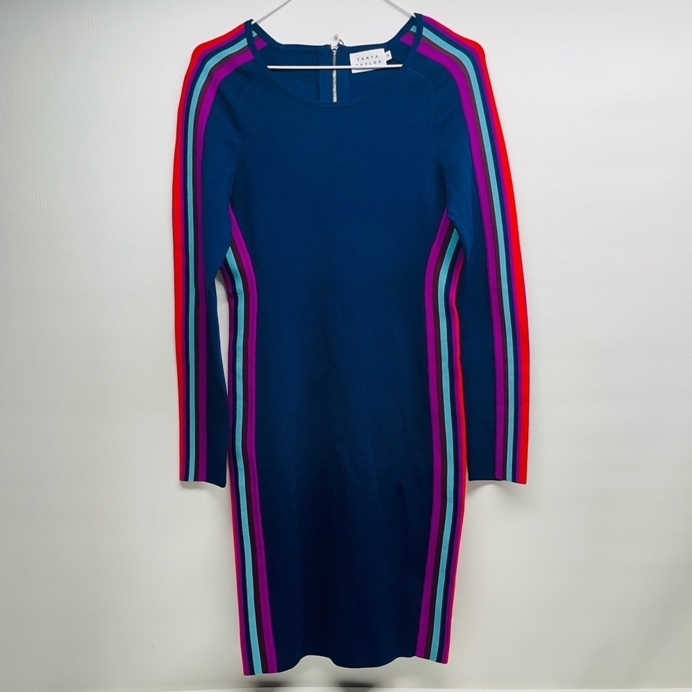 TANYA TAYLOR LONG SLEEVELESS MULTICOLOR DRESS SIZE M NAVY BLUE